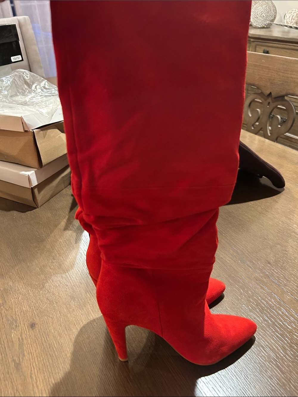 Carlos Santana Red Suede Over-the-Knee High Heel Boots